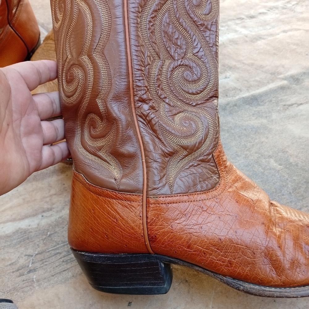 Tony Lama Smooth Ostrich Leather Cowboy Boots - Picture 5 of 9